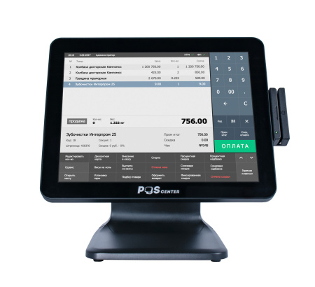 Сенсорный моноблок POScenter POS90ES Pro (15", PCAP, N100, RAM 8Gb, SSD 2.5" 128Gb, 90W, MSR) стенд 101, без ОС