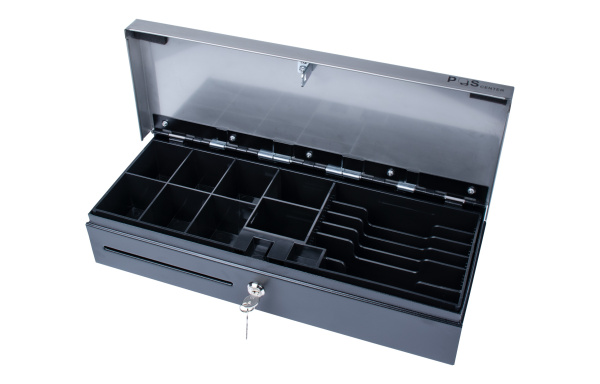 Кассовый бокс, модель Денежный ящик POScenter 460KS 460x170x100, распайка Shtrih 24V, EPSON (Атол), черный с нерж. крышкой, 3.0 м кабель